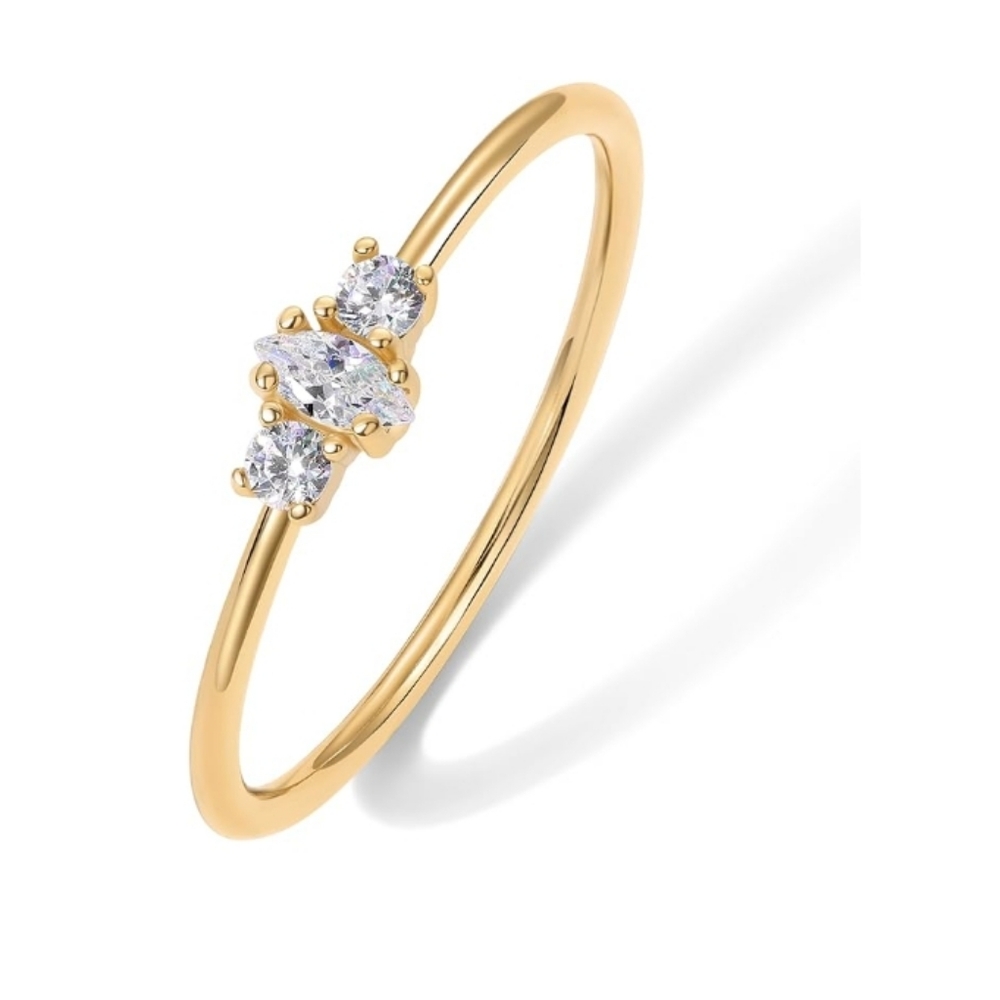 18K Gold Plated Marquise Round Mini Cubic Zirconia Stackable Ring